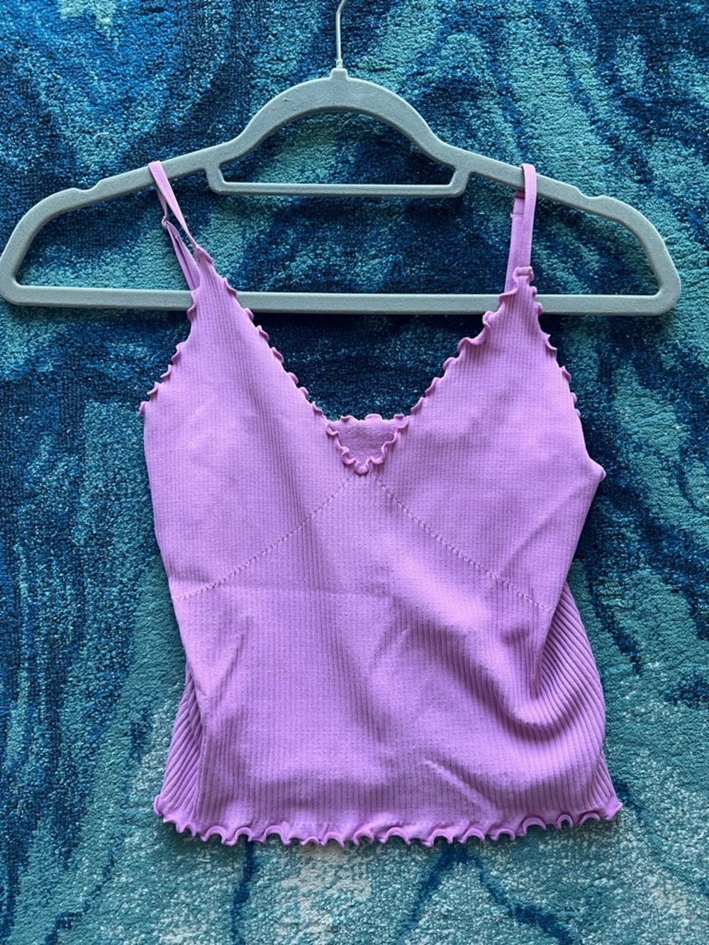 Free People Lavender Ruffle-Edge Ribbed Cami - Picture 1 of 3